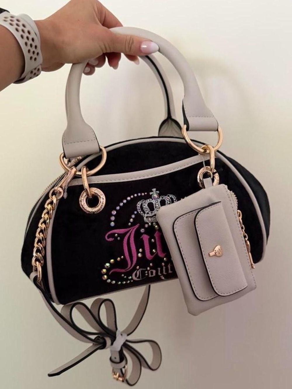 Juicy Couture Black & Light Gray Mini Dome Satchel with Card Pouch